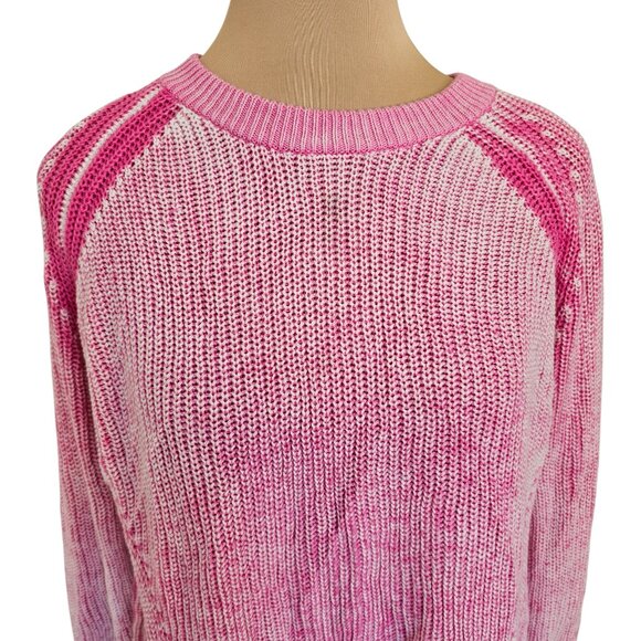 Cotton by Autumn Cashmere Neon Inked Scallop Shaker Crew in Bubble Gum Sz M - Picture 2 of 9